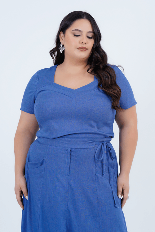 Blusa Plus Size Feminino Linho Cosmo