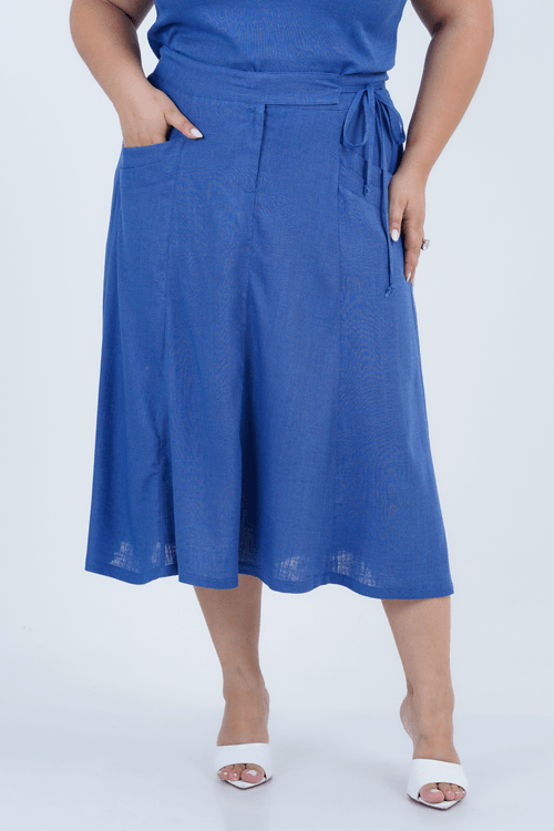 Saia Plus Size Feminino Midi Linho Cosmo