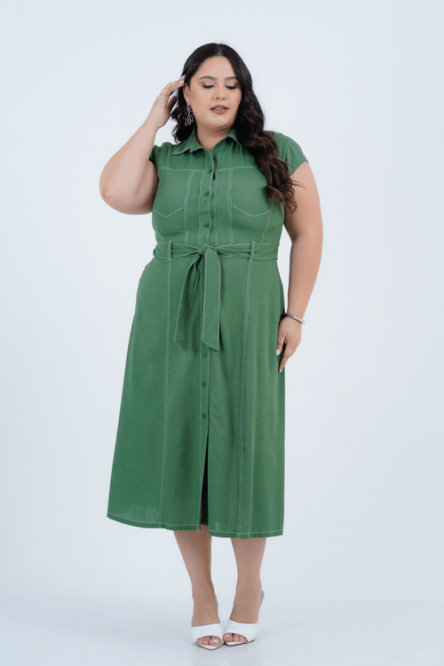 Vestido Plus Size Feminino Midi Linho Expedição
