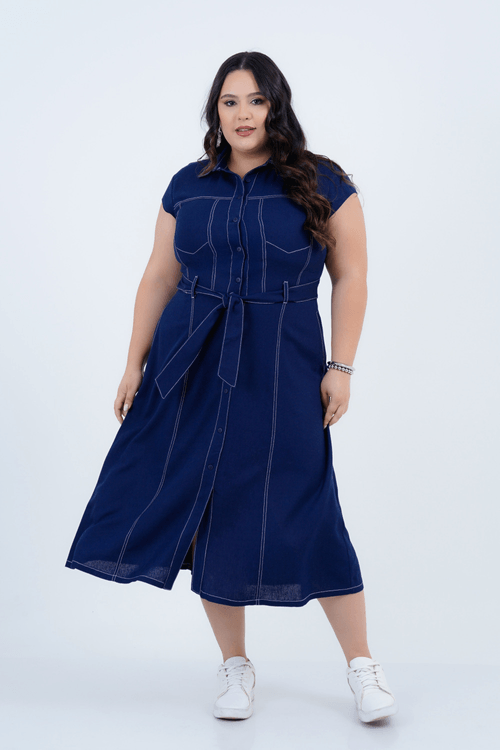 Vestido Plus Size Feminino Midi Linho Expedição