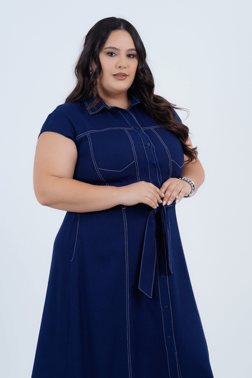 Vestido Plus Size Feminino Midi Linho Expedição