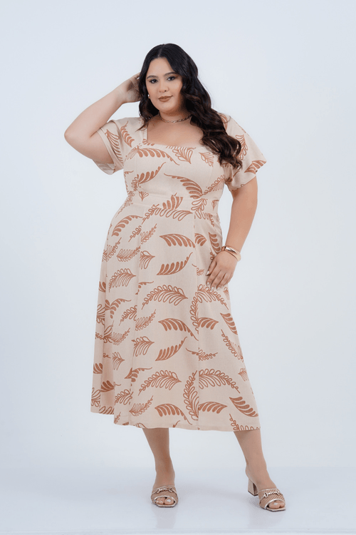 Vestido Plus Size Feminino Midi Linho Gaia