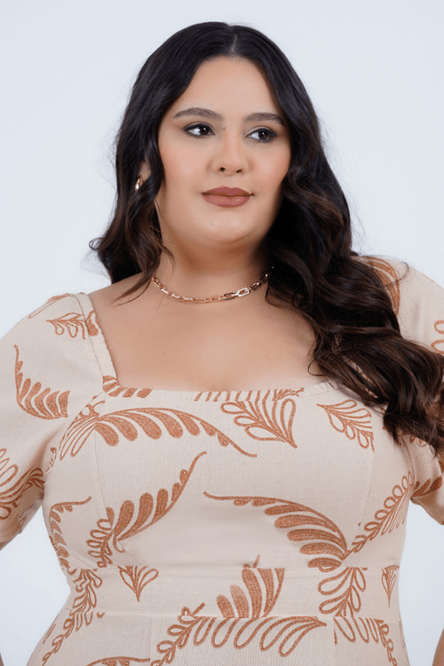 Vestido Plus Size Feminino Midi Linho Gaia