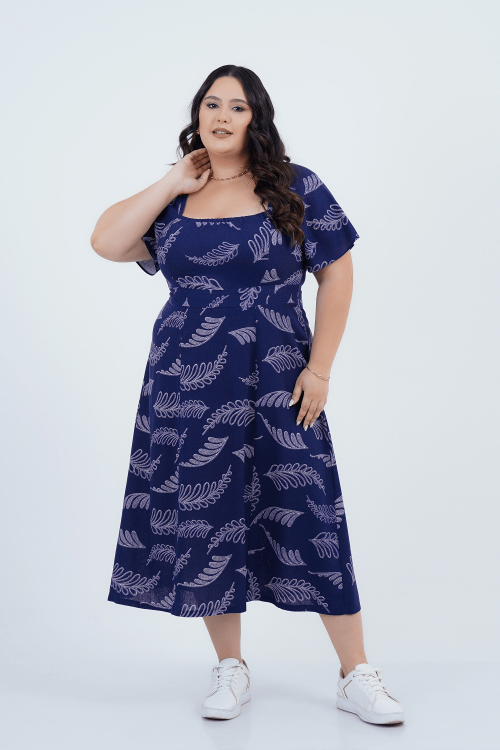 Vestido Plus Size Feminino Midi Linho Gaia