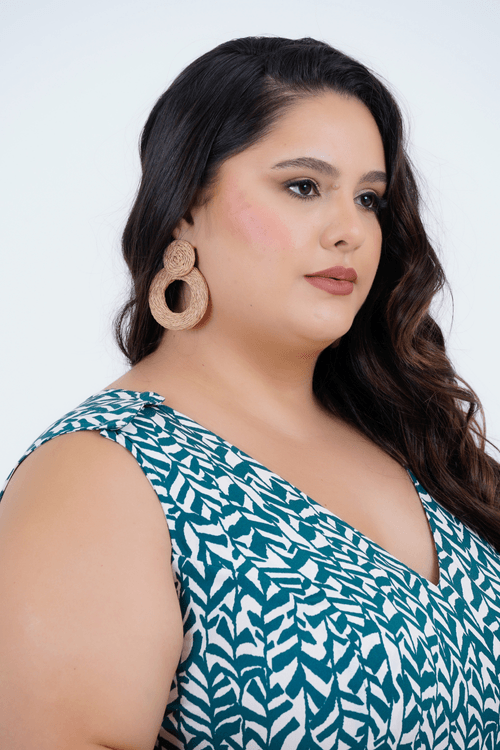Vestido Plus Size Feminino Midi Cactos