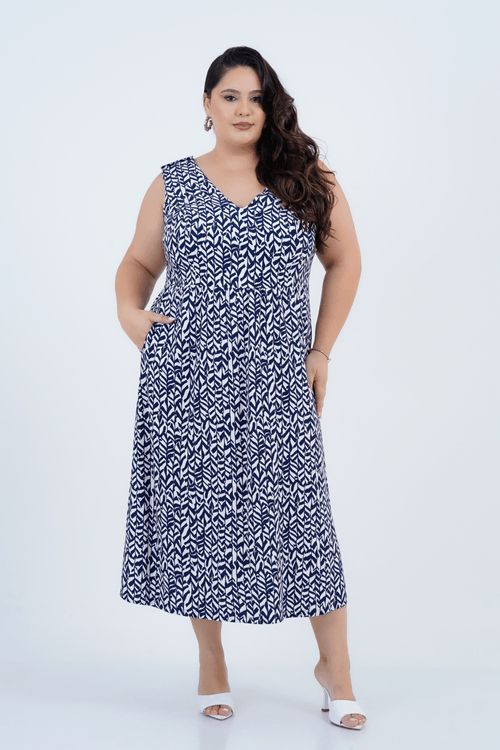 Vestido Plus Size Feminino Midi Cactos