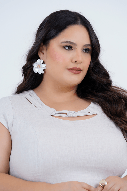 Vestido Plus Size Feminino Midi Linho Corrente