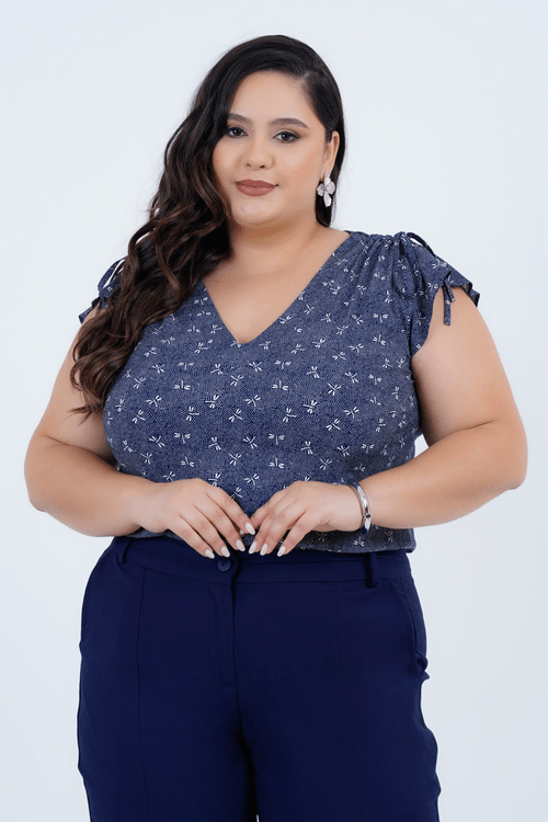 Blusa Plus Size Feminino Manga Curta Libélula