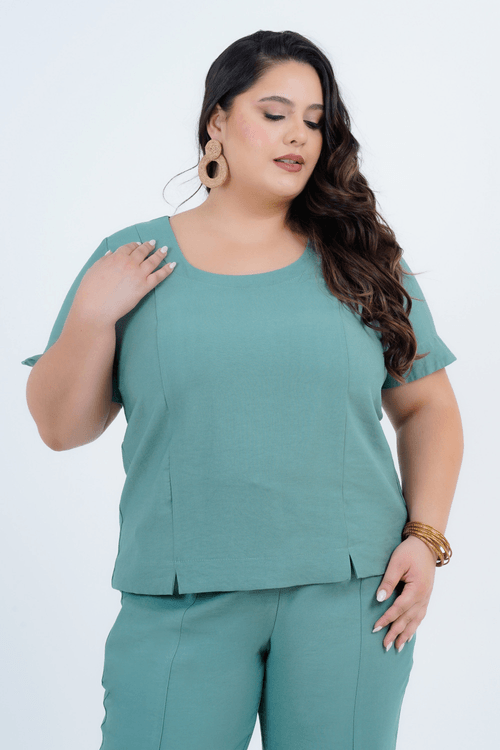 Blusa Plus Size Feminino Manga Curta Conceito