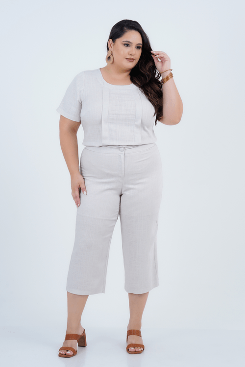 Blusa Plus Size Feminino Manga Curta Linho Vale