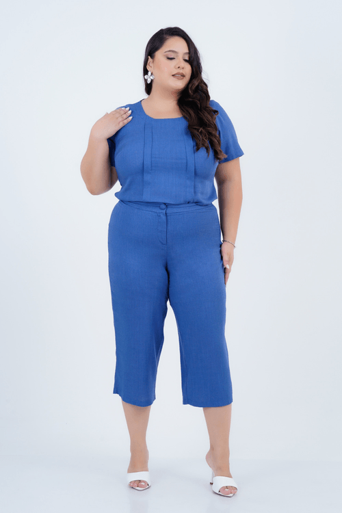 Blusa Plus Size Feminino Manga Curta Linho Vale