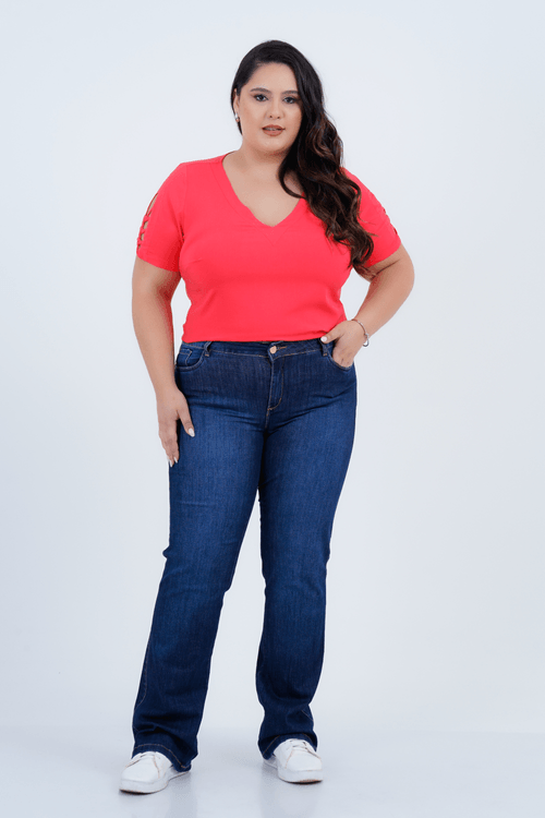 Blusa Plus Size Feminino Manga Curta Berloque
