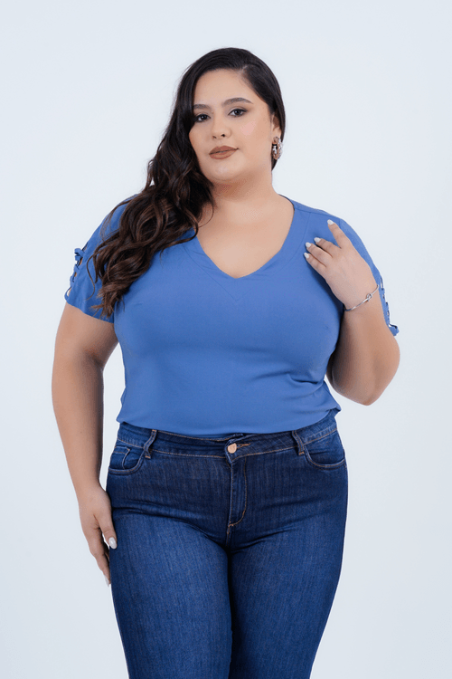 Blusa Plus Size Feminino Manga Curta Berloque