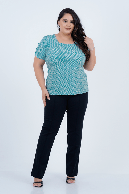 Blusa Plus Size Feminino Manga Curta Intersecção