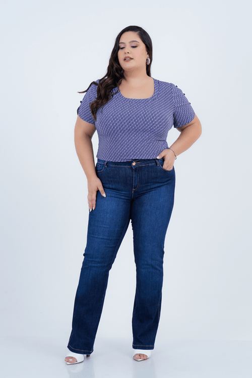 Blusa Plus Size Feminino Manga Curta Intersecção