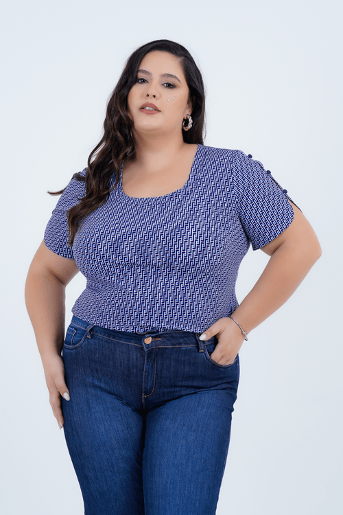 Blusa Plus Size Feminino Manga Curta Intersecção