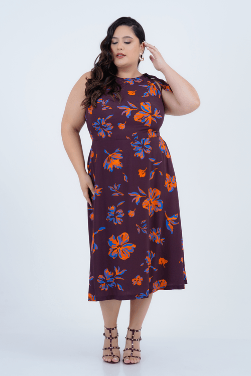 Vestido Plus Size Feminino Midi Magnólia