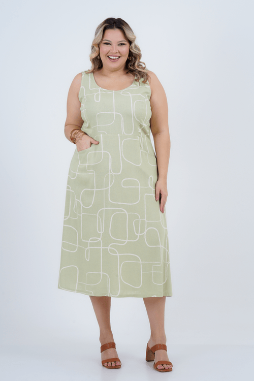Vestido Plus Size Feminino Midi Linho Mineral