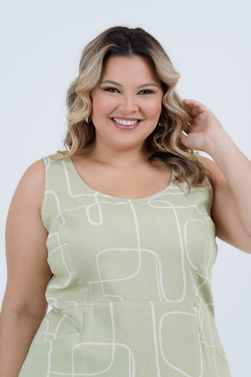 Vestido Plus Size Feminino Midi Linho Mineral