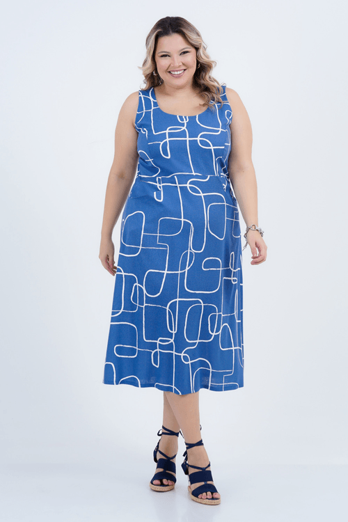 Vestido Plus Size Feminino Midi Linho Mineral