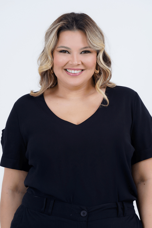 Blusa Plus Size Feminino Manga Curta Sândalo