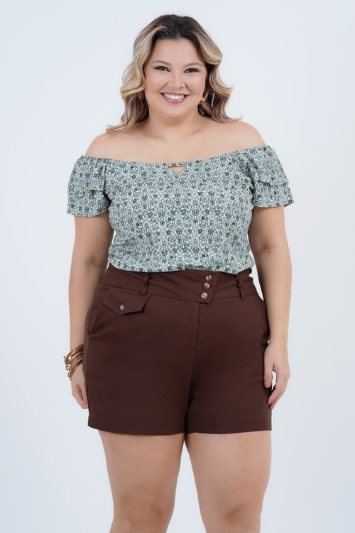Blusa Plus Size Feminino Manga Curta Ornamento