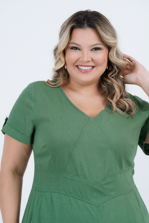 Vestido Plus Size Feminino Midi Linho Lady