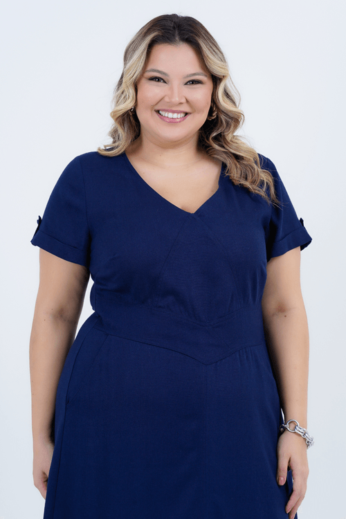 Vestido Plus Size Feminino Midi Linho Lady