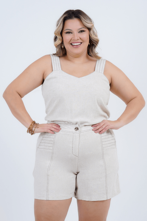 Regata Plus Size Feminino Linho Rústico