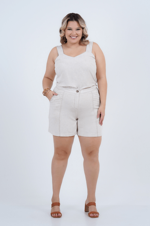 Shorts Plus Size Feminino Linho Rústico