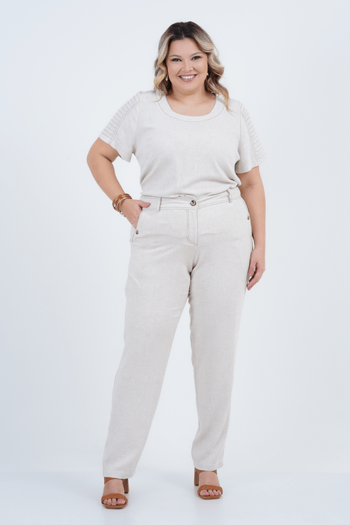 Blusa Plus Size Feminino Manga Curta Linho Rústico