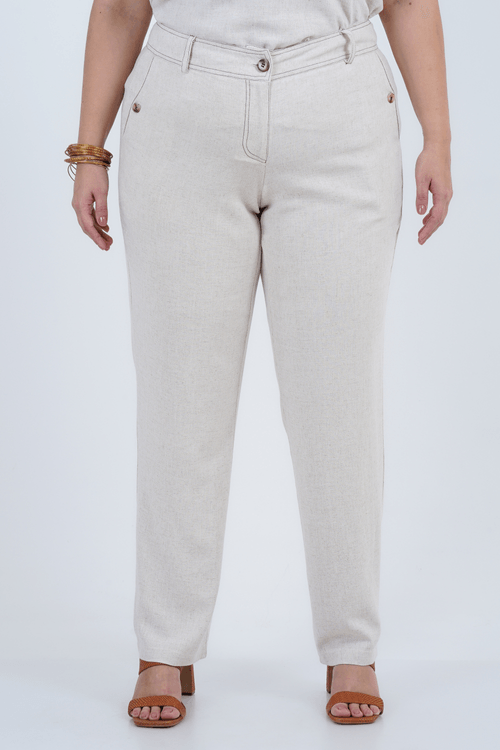 Calça Plus Size Feminino Reta Linho Rústico