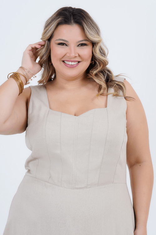Vestido Plus Size Feminino Midi Linho Corselet
