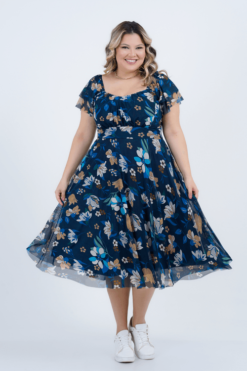 Vestido Plus Size Feminino Midi Tule Provence