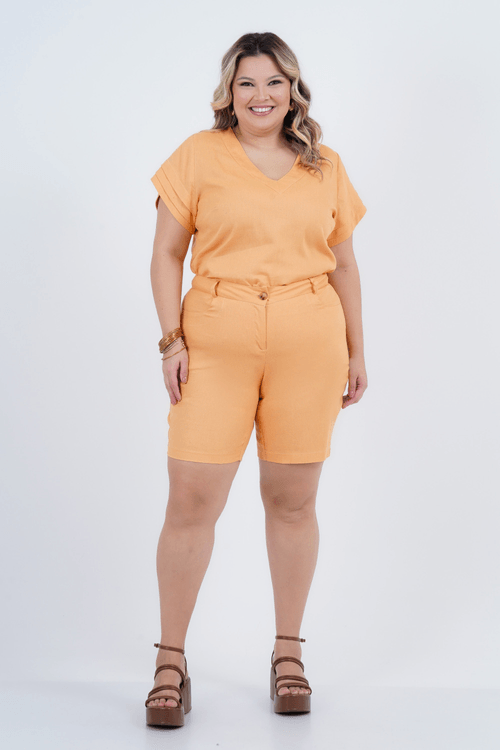 Bermuda Plus Size Feminino Linho Casulo