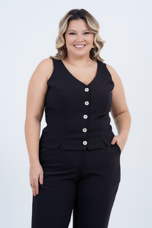 Blusa Colete Plus Size Feminino Alfaiataria Eucalipto