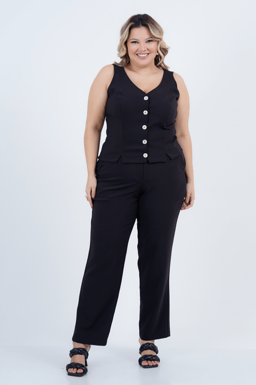 Blusa Colete Plus Size Feminino Alfaiataria Eucalipto