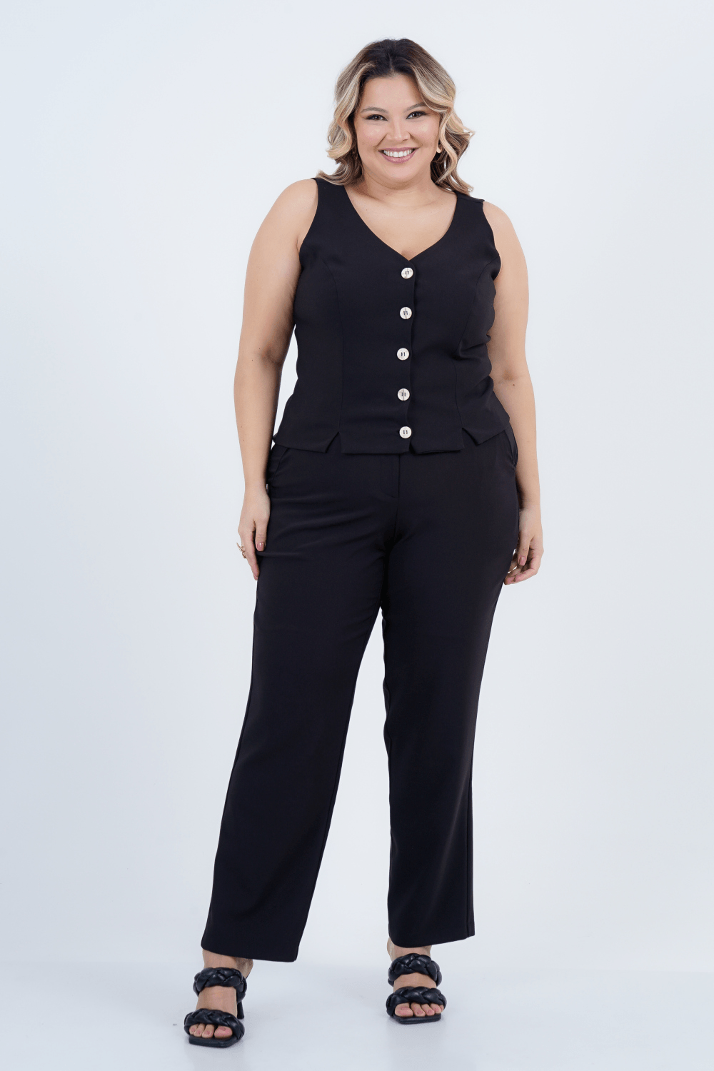 Calça Plus Size Feminino Reta Alfaiataria Eucalipto