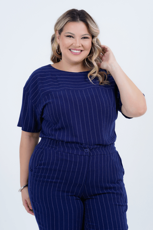 Blusa Plus Size Feminino Manga Curta Linho Giz