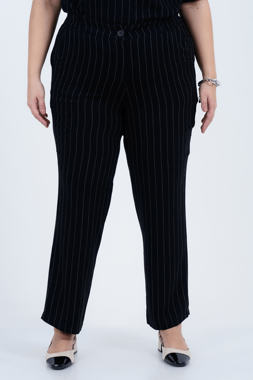 Calça Plus Size Feminino Reta Linho Giz