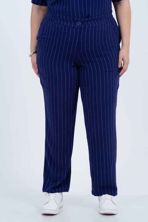 Calça Plus Size Feminino Reta Linho Giz