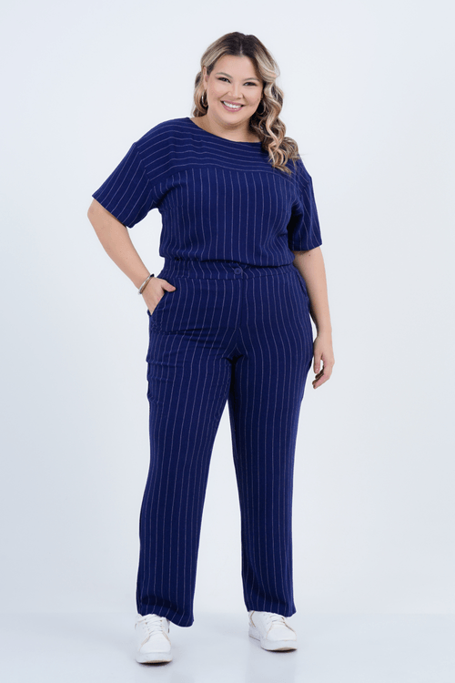Calça Plus Size Feminino Reta Linho Giz