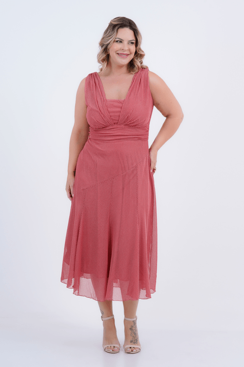 Vestido Plus Size Feminino Midi Tule Traços