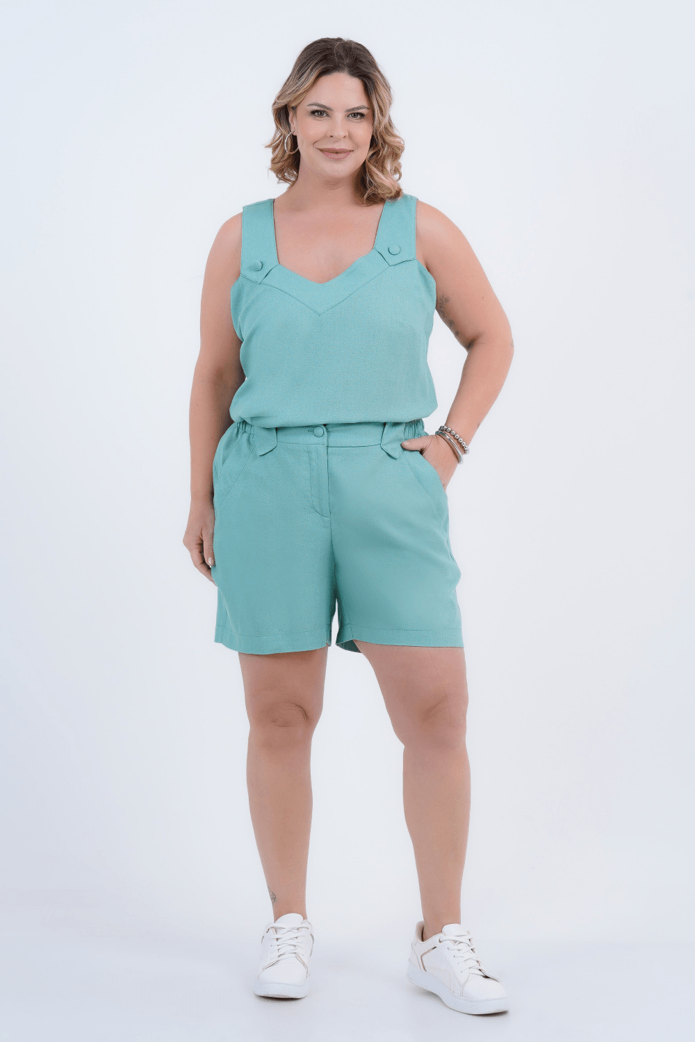 Regata Plus Size Feminino Linho Ariel