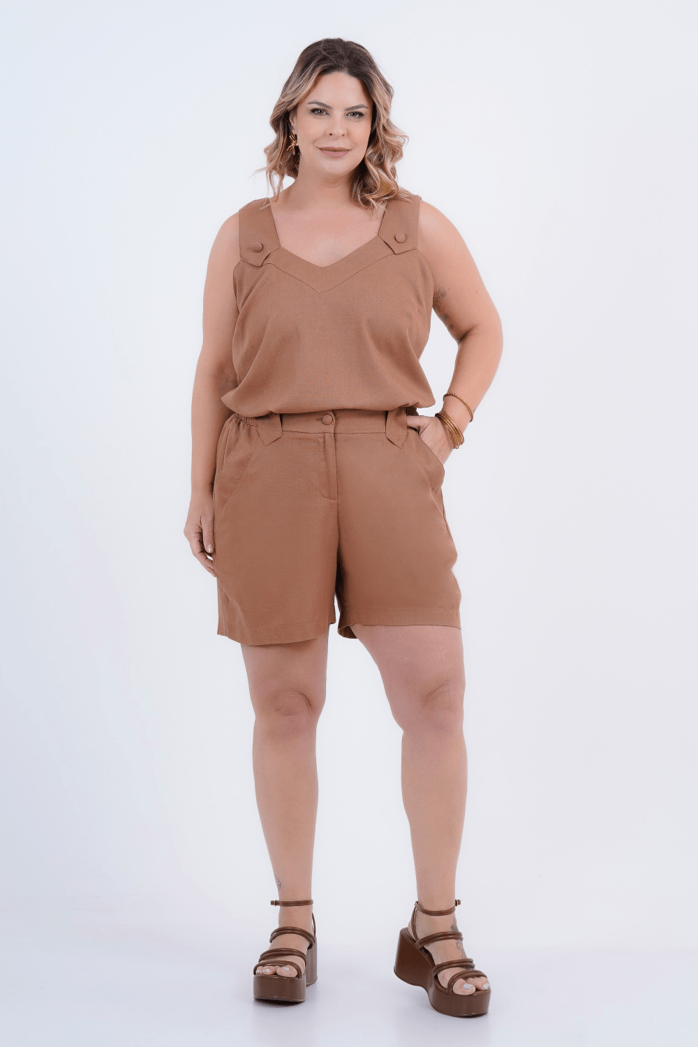 Regata Plus Size Feminino Linho Ariel