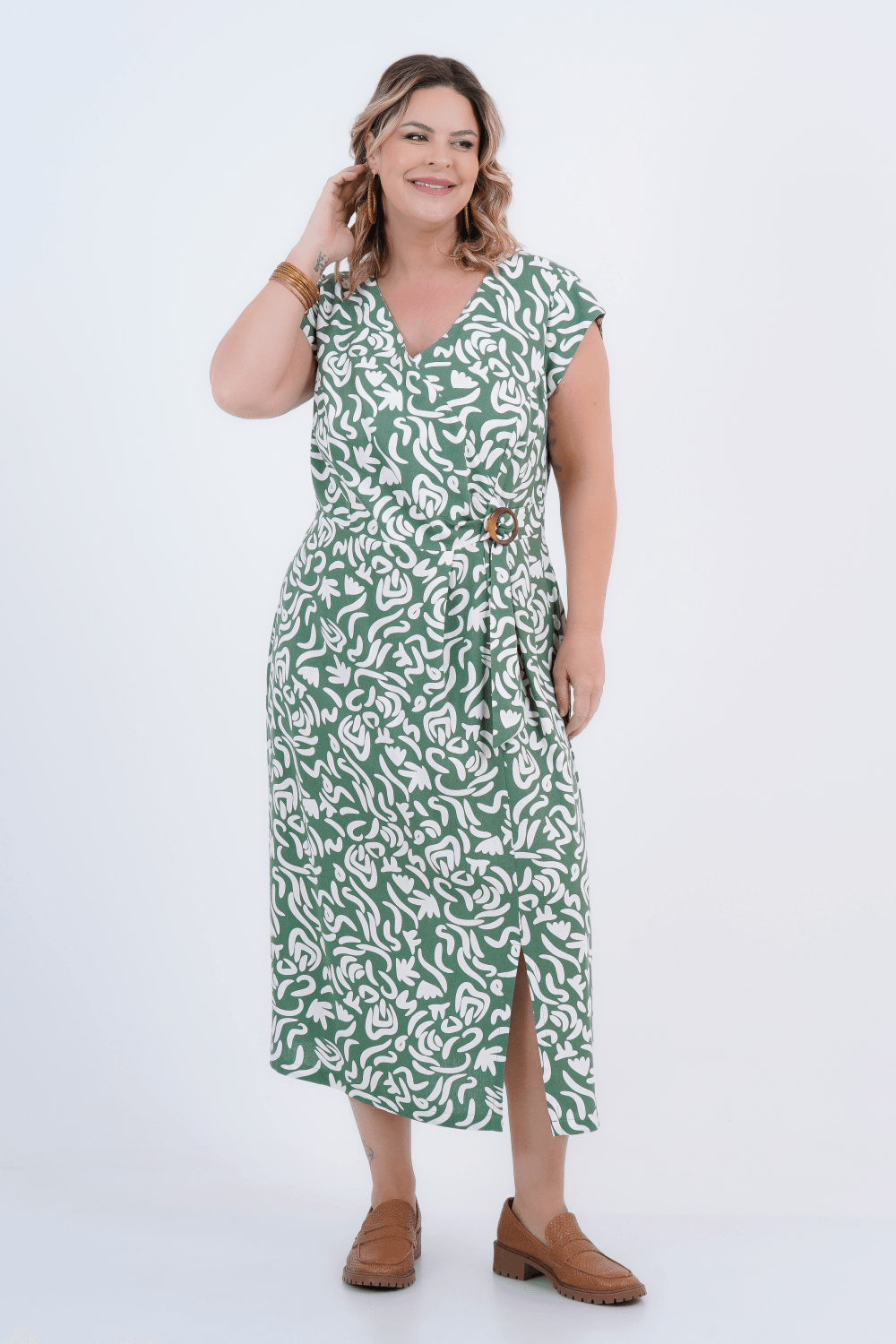 Vestido Plus Size Feminino Midi Linho Natura