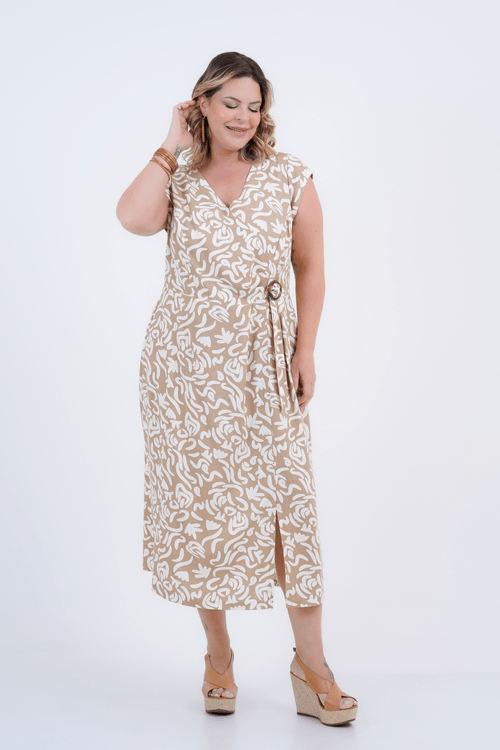 Vestido Plus Size Feminino Midi Linho Natura