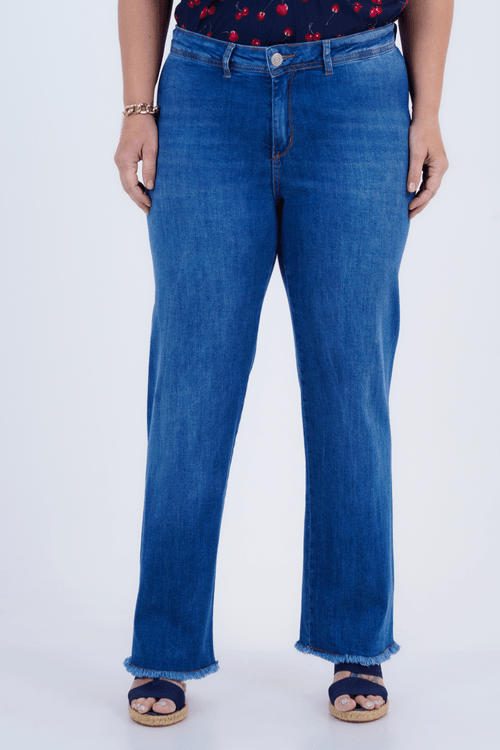 Calça Plus Size Feminino Reta Jeans Límpido
