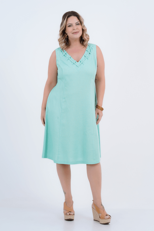 Vestido Plus Size Feminino Médio Linho Afrodite
