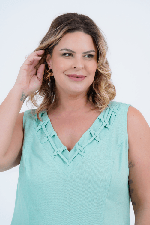 Vestido Plus Size Feminino Médio Linho Afrodite